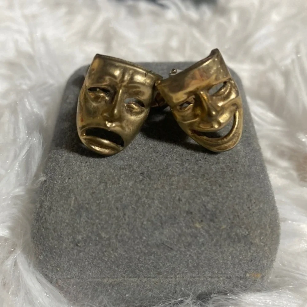 Vintage Mid Century Happy Sad Face Theater Mask Cufflinks